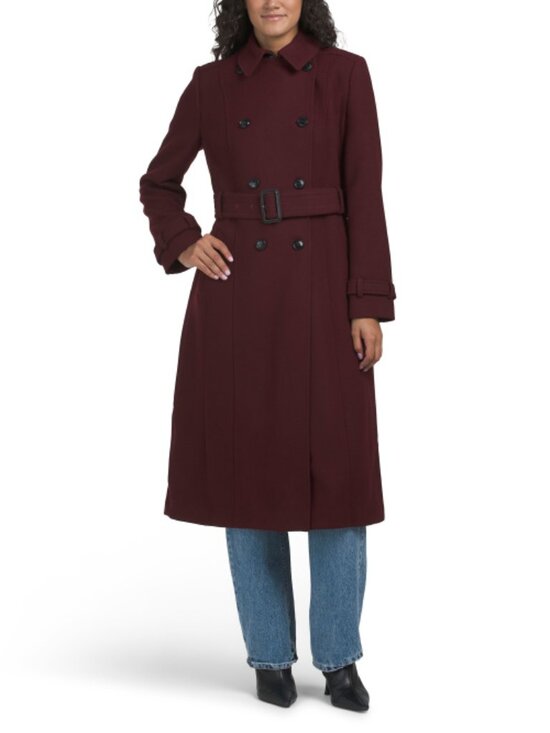 COLE HAAN bordeaux Wool Blend Double Breasted Faux Wrap Coat - Picture 1 of 2